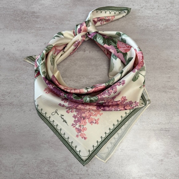 Floral Silk Scarf by Johnstons - Pink and Cream - Picture 1 of 7